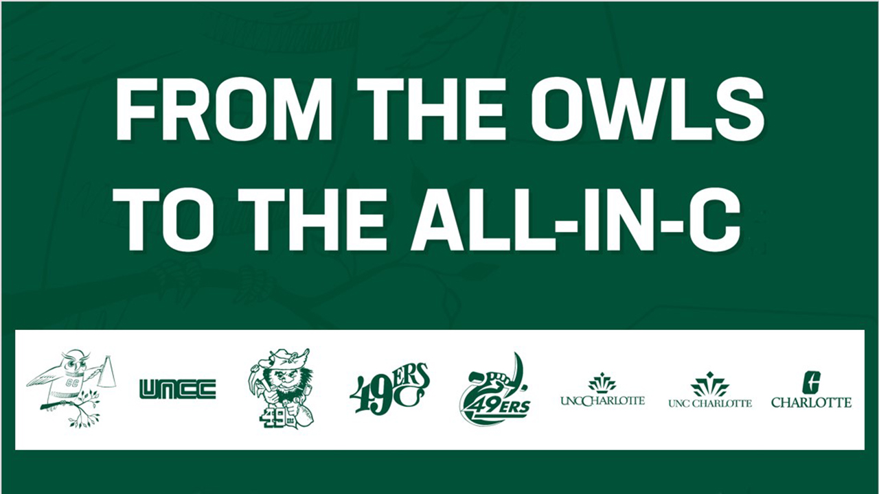 graphic with images of the logos of UNC Charlotte and "From the Owls to the All-In-C